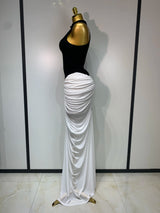 Patchwork Sleeveless Maxi Long Dress Women Fashion Contrast Color Ruched Bodycon Fancy Club Evening Party Birthday Long Dresses