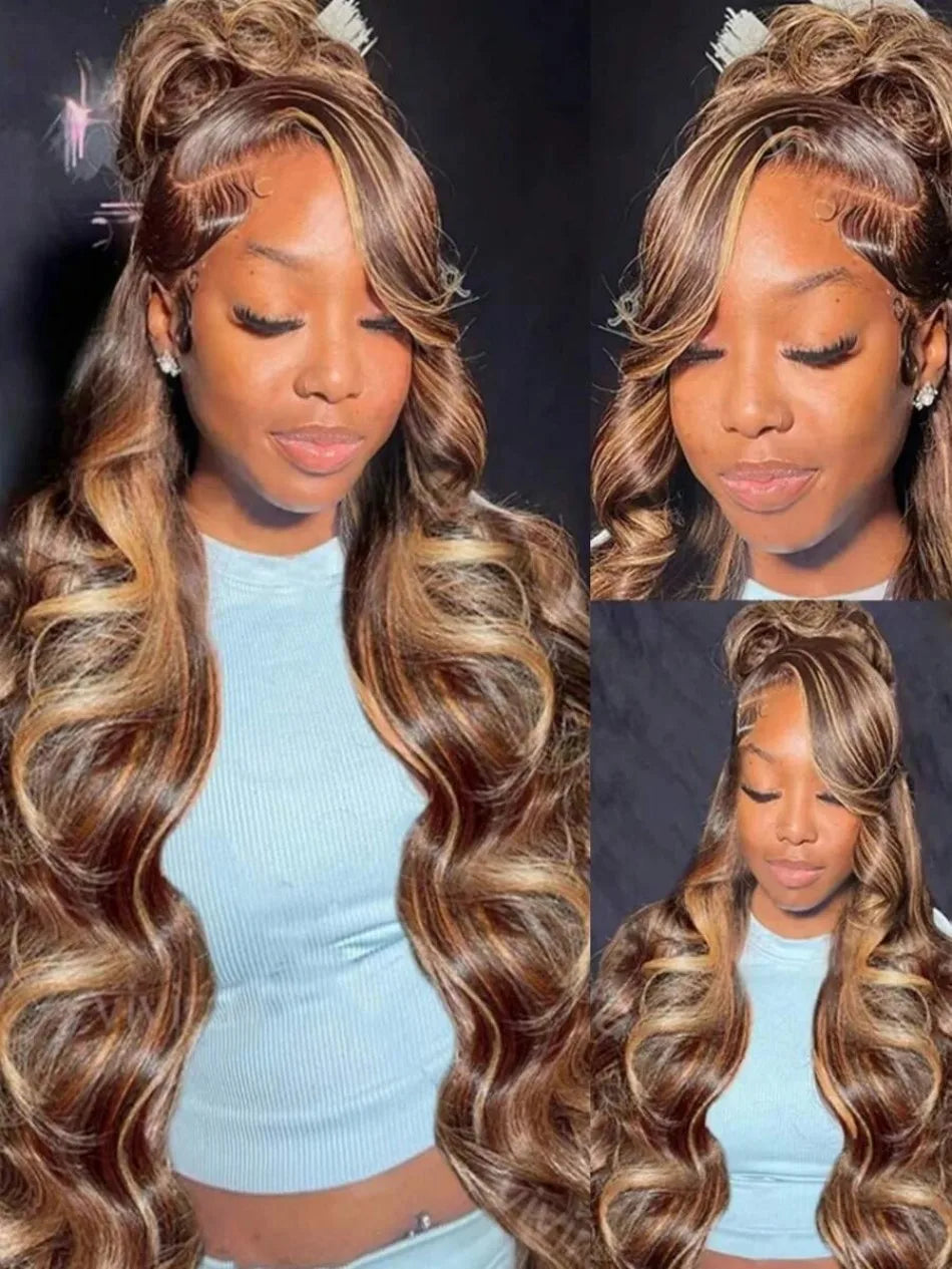 13X6 Hd Lace Frontal Wig Highlight Ombre Wig Human Hair 427 Body Wave Original Brazilian Wigs P1B30 Lace Front Wigs 250 Density