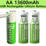 Bestely AA Rechargeable Lithium Battery 1.5V 13600mAh Fast Charging Long Lasting Li-ion Batteries 2000 Cycle with USB- C Cables
