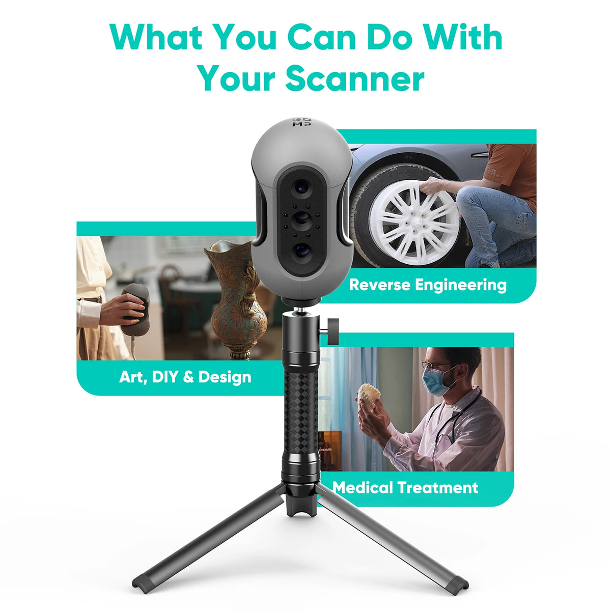 3DMakerpro Mole Premium Handheld 3D Scanner for 3D Printer 0.05mm Accuracy & 0.1mm Resolution 10FPS Scanning Black Objects