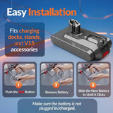 for Dyson V15 V11 Battery Pack Click-in Replacement High Capacity Fast Charging 970938-01 970425-01 SV22 SV47 Models