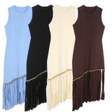 Ele Long Knitted Dr Slim Fit Svel Vintage Tassel Trim Wrap Around Skirt High Waist Silk Tead Lace Summer Dr