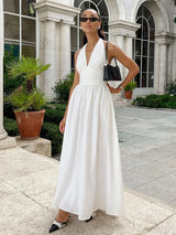 Bornladies Spring Summer New Women's Cotton Camisole Dress Female Waist Cinched V-neck Long Dress Fashionable Oversized Dress