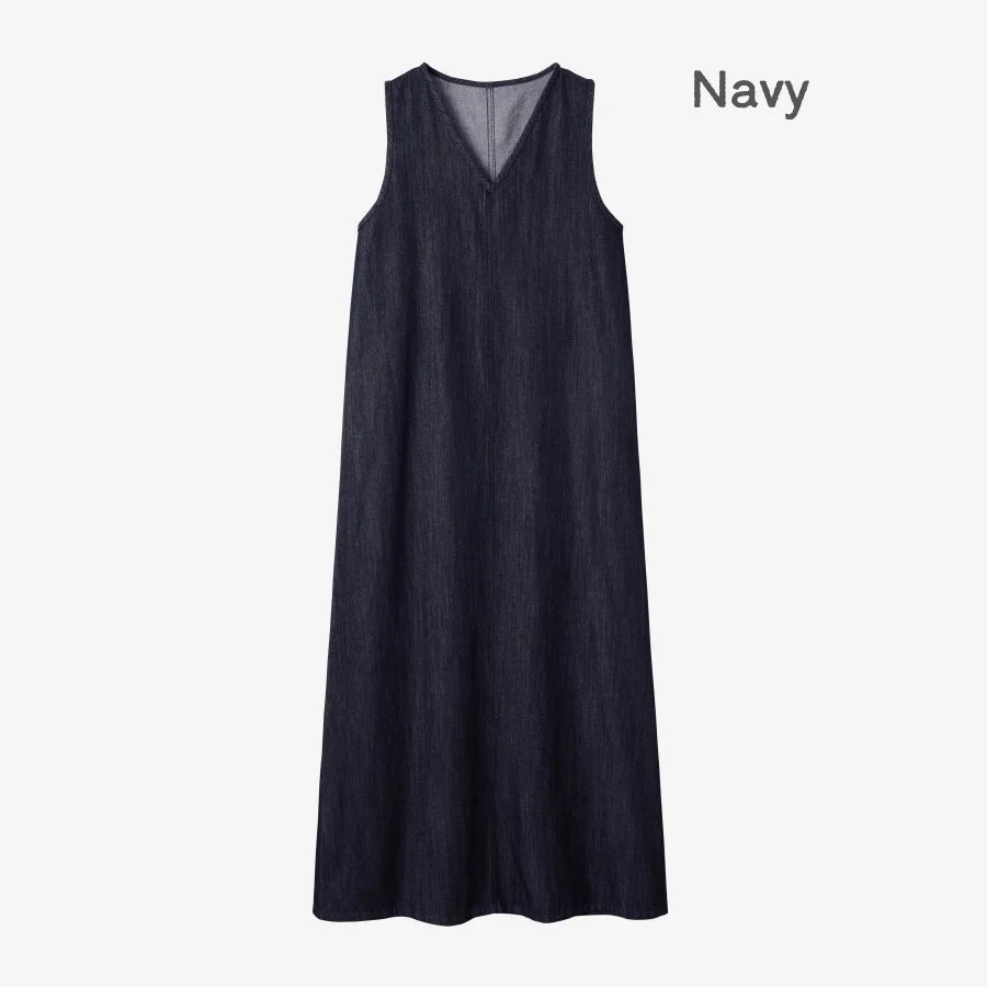AS AW26 Denim V-Neck sleeveless denim maxi dress woman clothes
