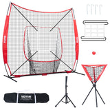 SucceBuy 7ft x 7ft Portable Baseball Softball Practice Training Net for Hitting Catching Pitching with Carry Bag Ball Collector