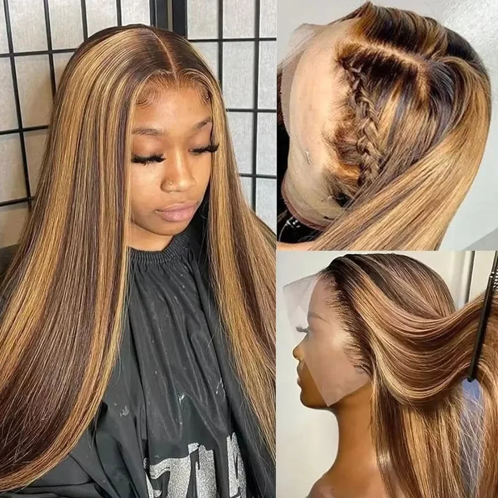 200% Highlight Wig Bone Straight 360 Full Hd Lace Front Wig 30 40 Inch 13x6 Colored Lace Frontal Human Hair Wigs 4/27 Blonde Wig
