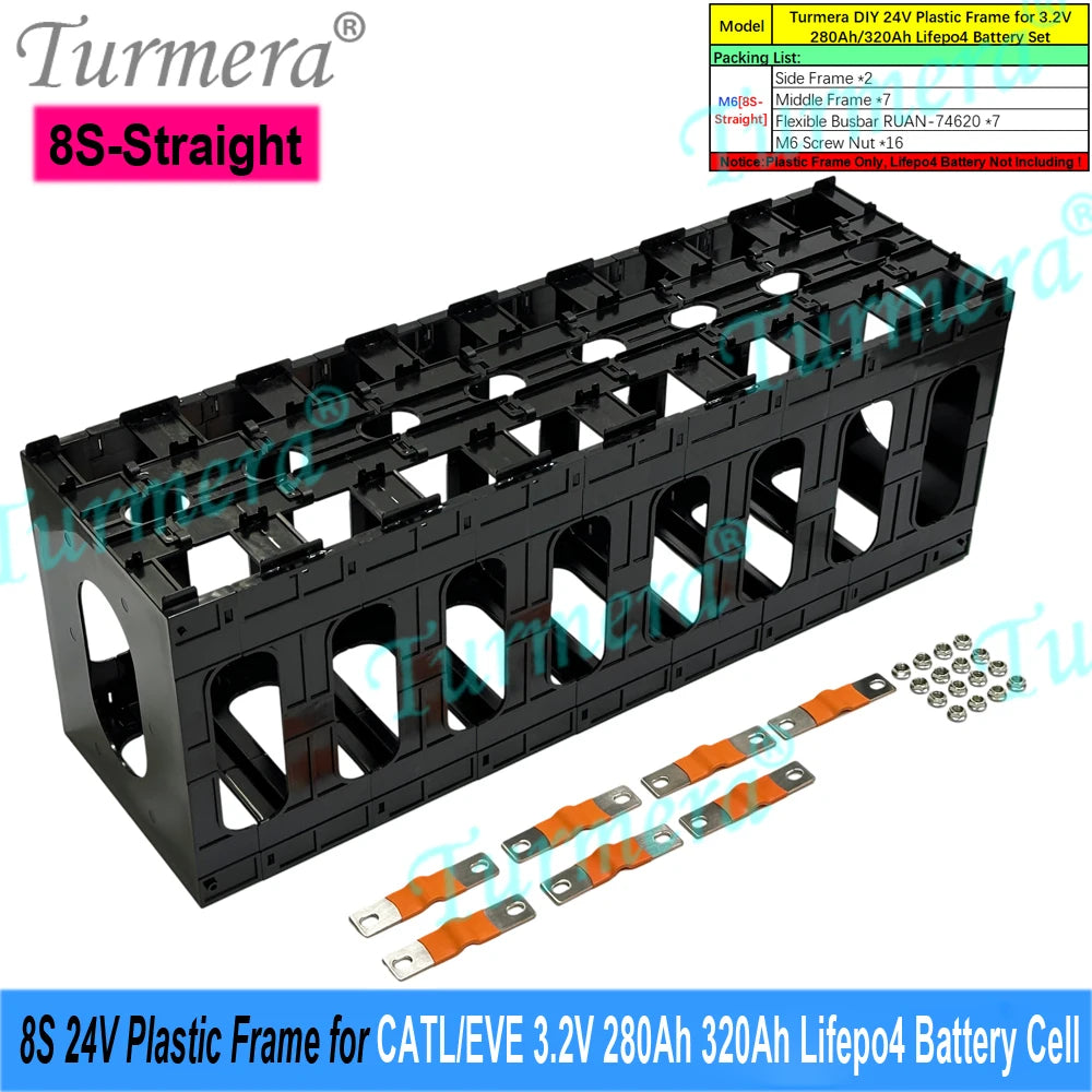 Turmera 12V 24V Battery Frame Flame-Retardant ABS PC Plastic Holder with Latches for CATL EVE 280Ah 320Ah 105Ah Lifepo4 Cell Use