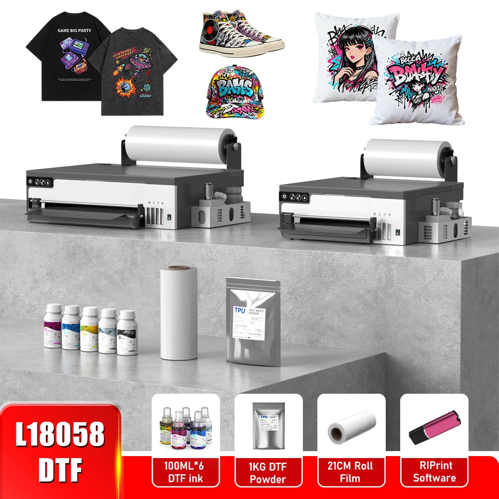 A4 A3 DTF Printer with Roll Feeder-XP600 Doubled Printing Speed Built-in White Stirring System for DIY T-Shirt Clothes print