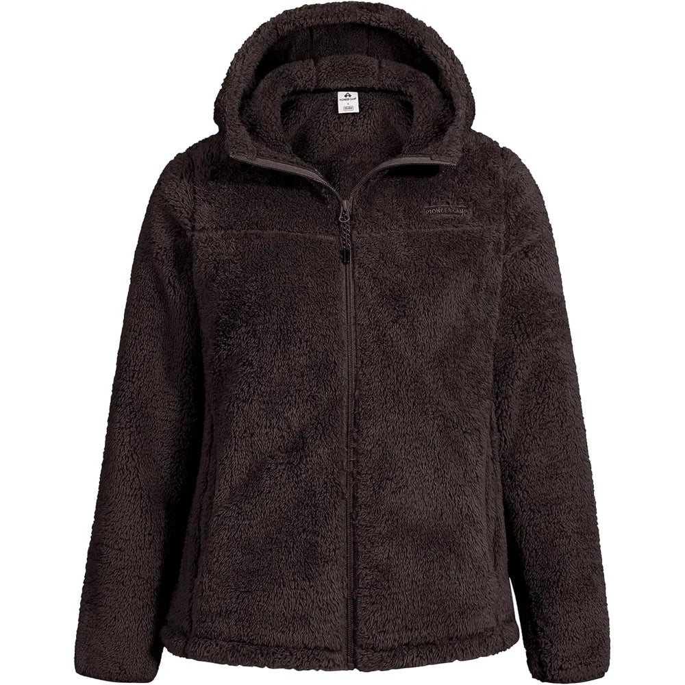 Pioneer Camp Women's Fuzzy Fleece Jacket Full Zip Up Lightweight Warm Soft Fleece Coat with Hood for Spring Fall Winter