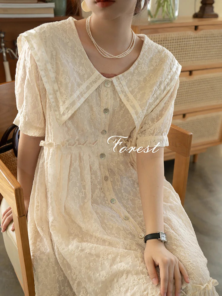 Lamtrip-Unique Full Embroidery Layers Lolita Lace Dress, Forest Mori Girl, Short Sleeve, Loose Dress, Quality, Spring, 2025