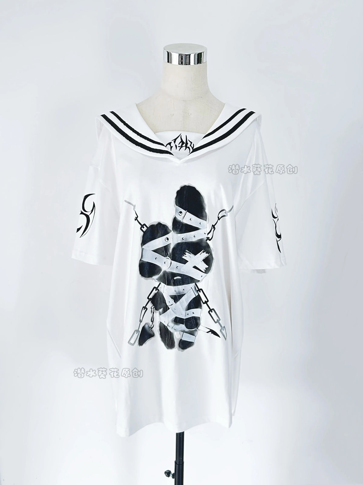 Subculture Navy Collar Goth Animation Printed Mine Series Short-sleeved T-shirt Summer Y2K Punk Style Oversized Japanese Top