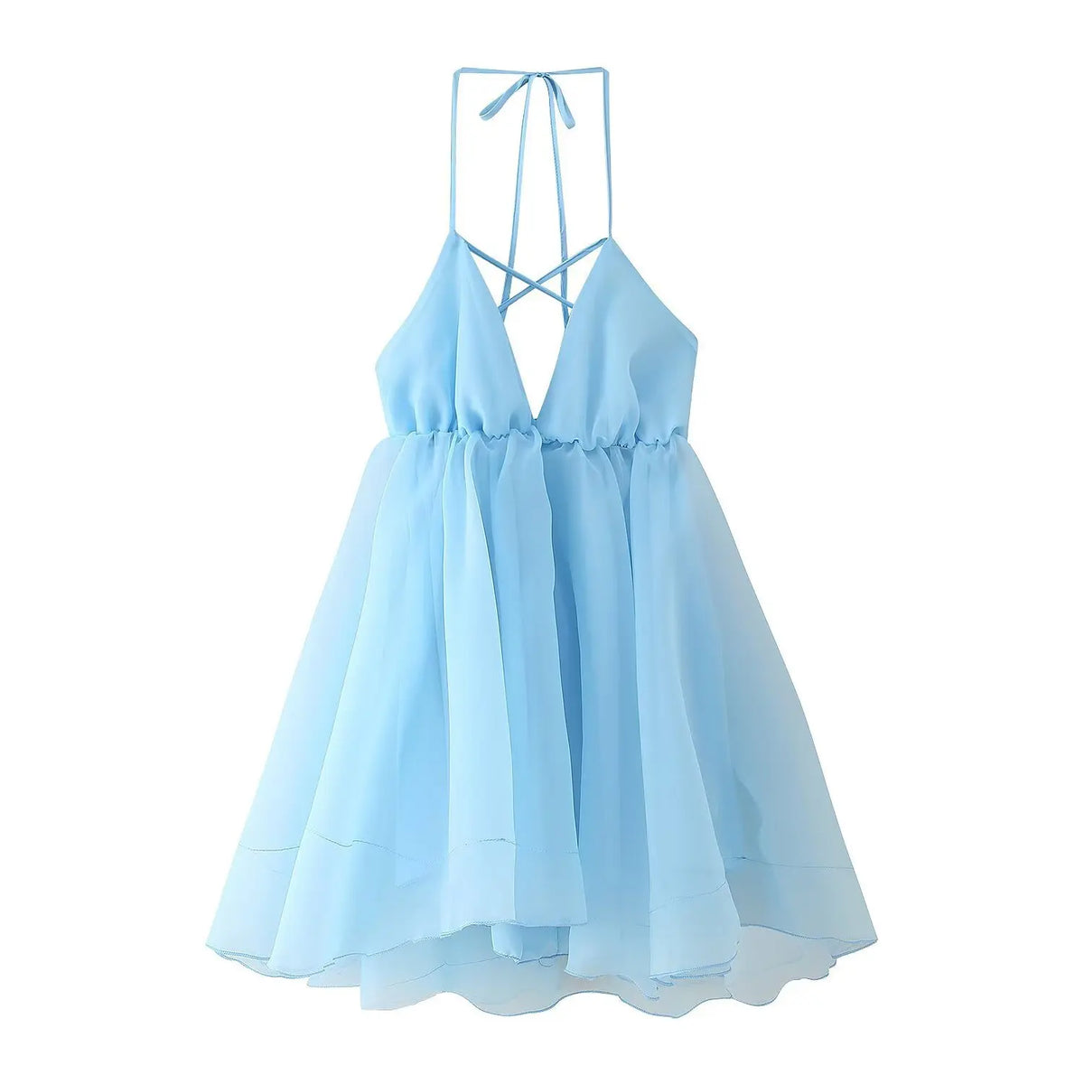 Chic Sleeveless Halter Neck Mini Dress Women Backless Off-Shoulder Puff Mini A-line Dresses 2026 Lady Vacation Beach Vestidos