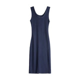 Maden Women's U Square Neck Wide Strap Tank Dress Sleeveless Camisole Waist Cinch Slim Fit Elegant Casual Summer Daily Summer