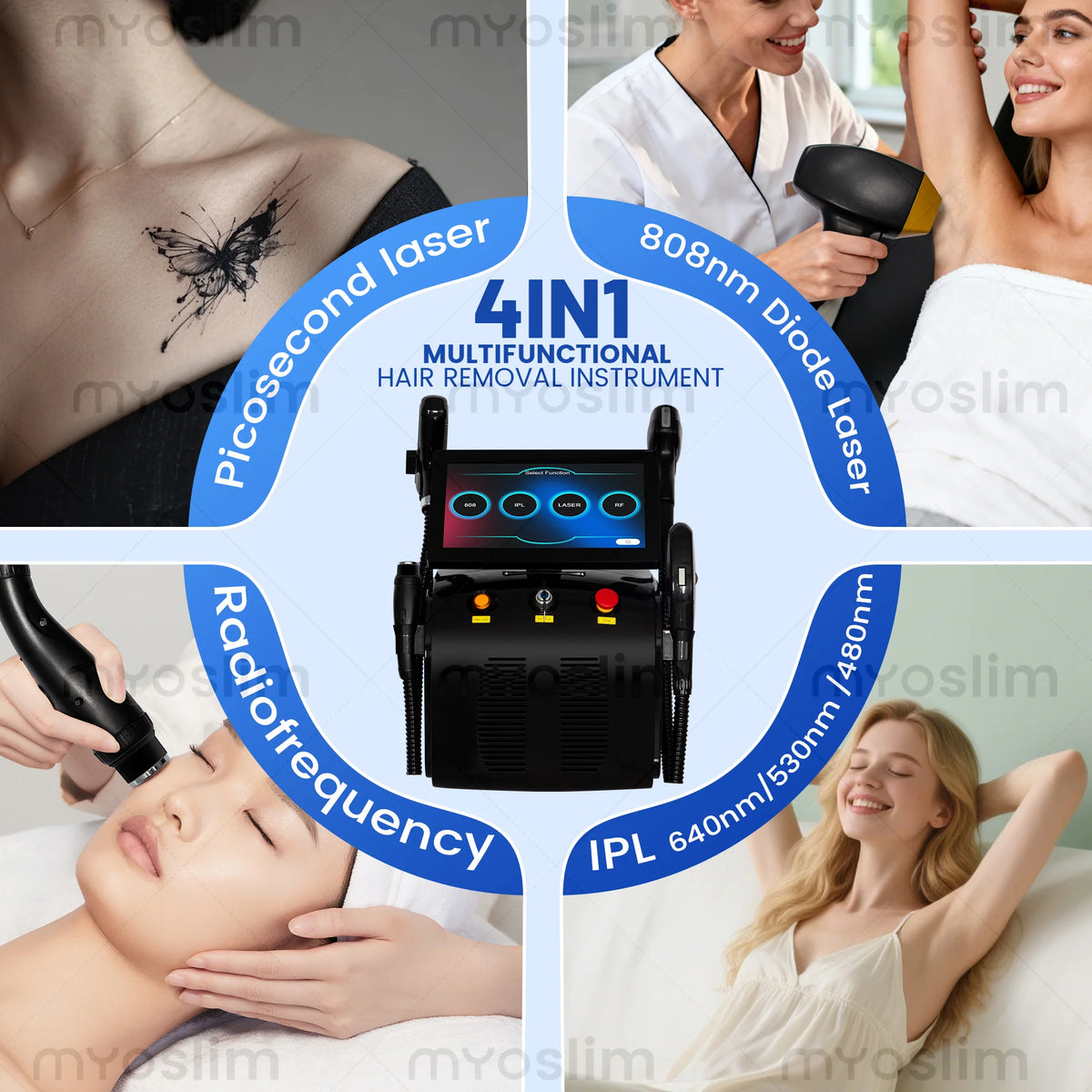 4 IN 1 Soprano Titanium Ice Platinum RF Diode 755 808 940 1064nm 4 Wave PICO Laser ND:YAG Painless Hair Removal Machine