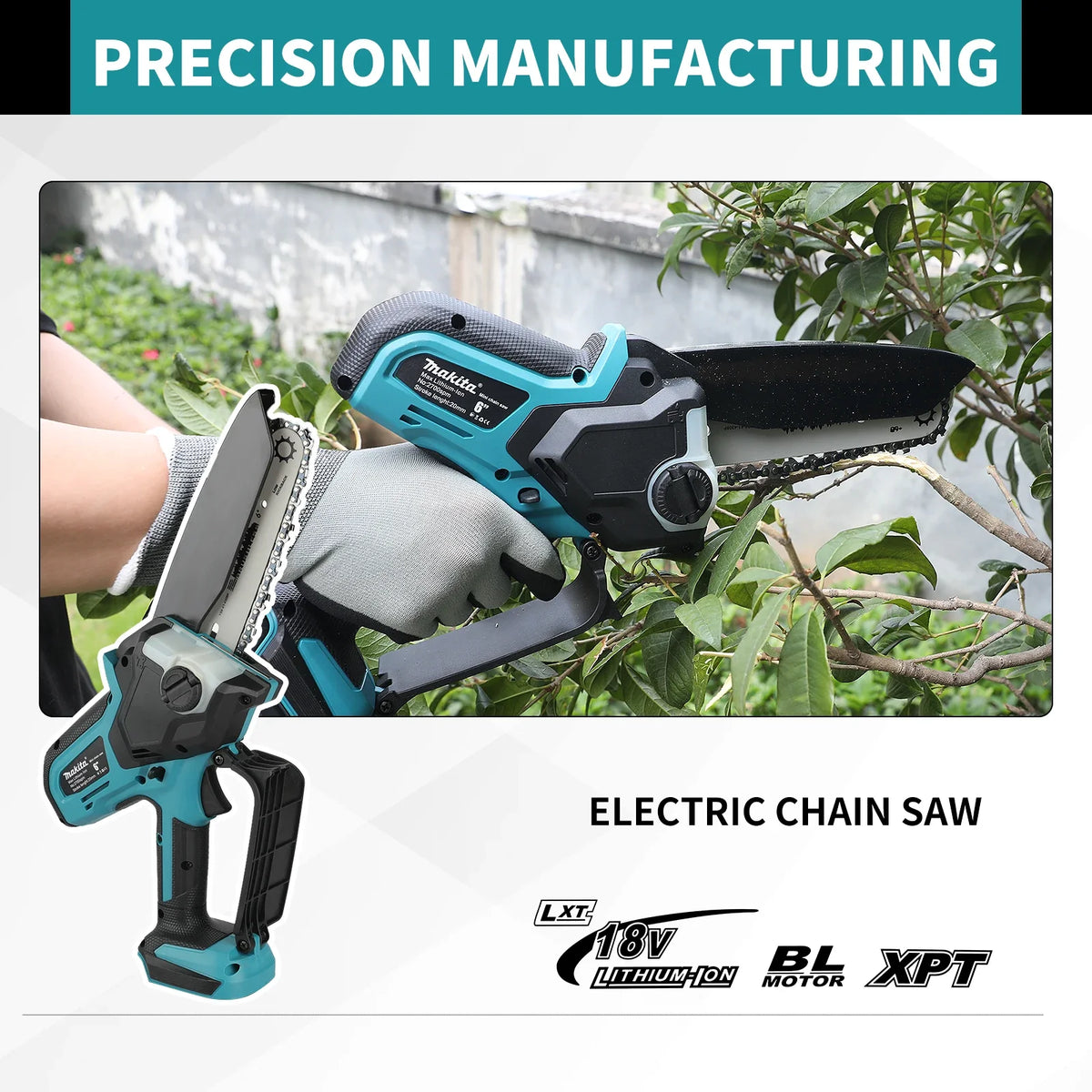 Makita 6 inch Small Handheld Saw Electric Mini Cordless Chainsaw Portable Logging Sawzall Power Tool For Garden Wood Cutting