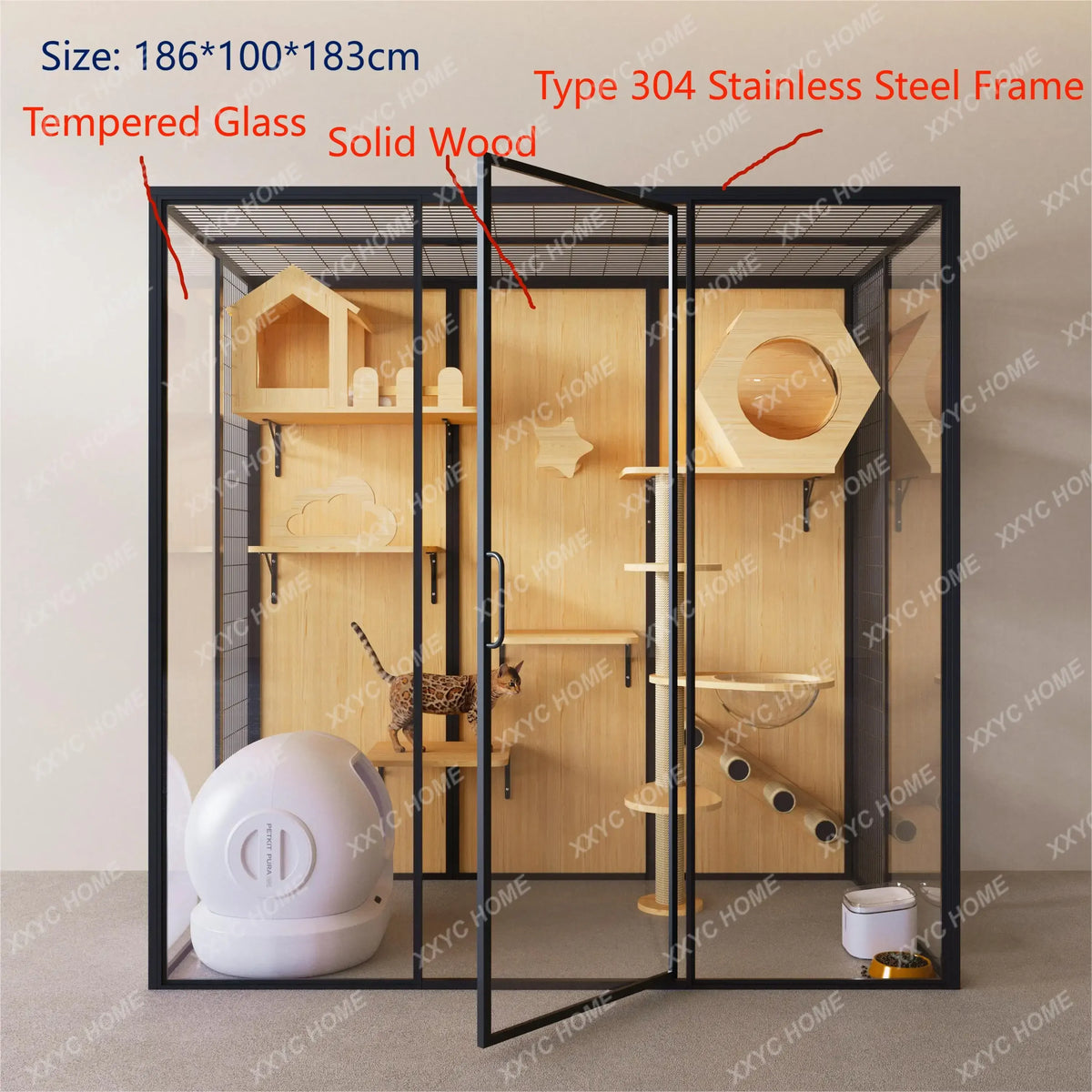 Displaying Cabinet Cat Cage Cattery Pet Products Animal Cages Solid Wooden Tempered Glass Large Luxury Cat Villa Hotel Cat House
