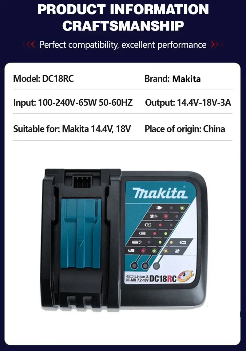 Makita Original DC18RC Li-ion Battery Charger With LED Display 14.4V 18V Bl1830 Bl1430 Dc18Ra Electric Power DC18Rct 3A Charging