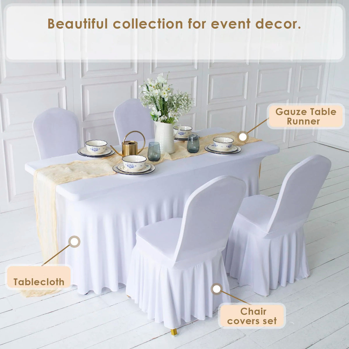 50/100pcs Pleated Skirt Spandex Chair Cover Hotel Banquet Party Events Wedding Decoration Dining Room Seat Protector Covers