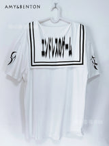 Subculture Navy Collar Goth Animation Printed Mine Series Short-sleeved T-shirt Summer Y2K Punk Style Oversized Japanese Top