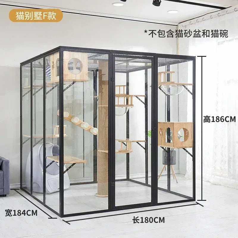 AACat Villa Solid Wood Large Free Space Cat House Pet Shop Cat Villa Deluxe Glass Room