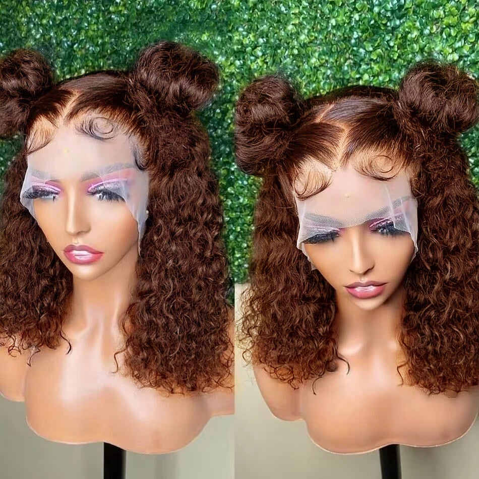 Short Bob Wig 13x4 Lace Front Wig Chocolate Dark Brown 100% Human Hair