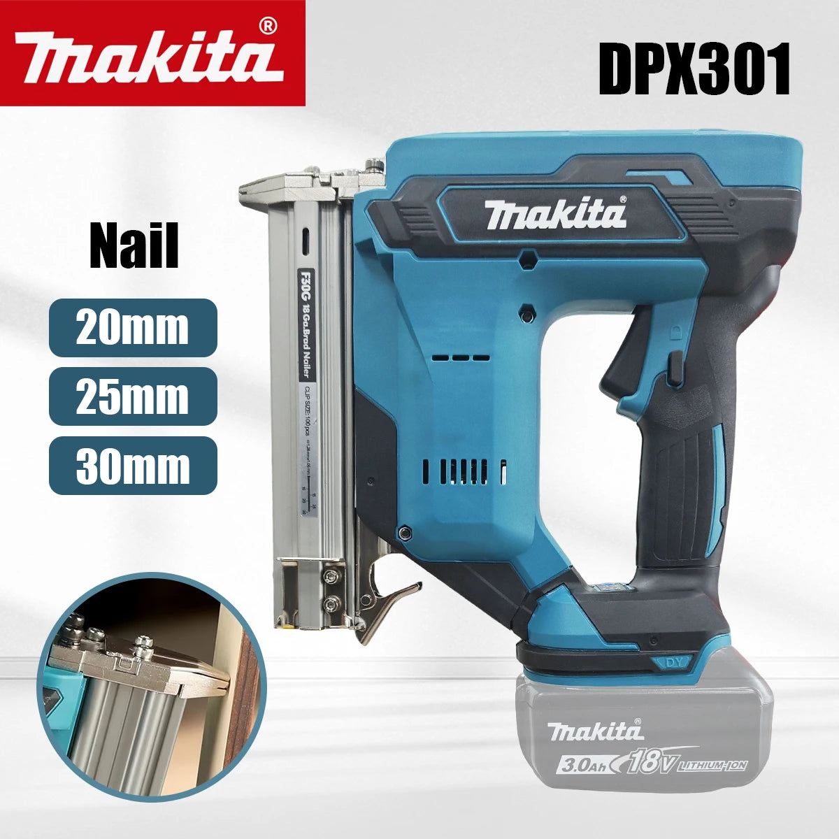 Makita 18V Wireless Nail Gun 20-30mm Nail Capacity for DIY Woodworking Projects Power Tool Kit