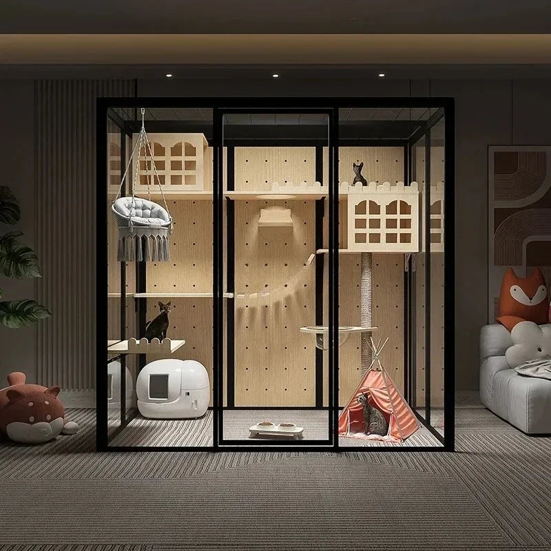 TTFG44Panoramic Cat Villa Home Cage Large Indoor Luxury Glass Cat Room