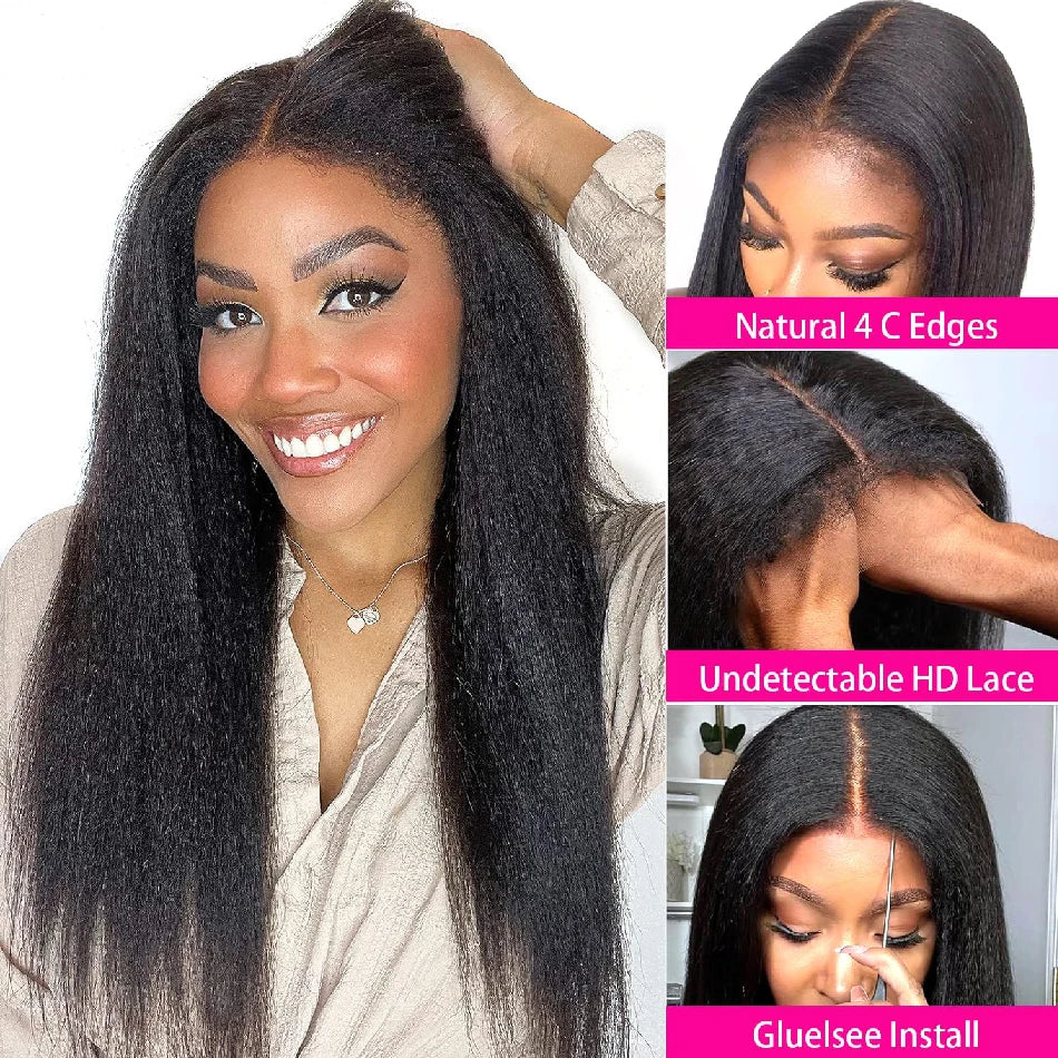 Kinky Straight Human Hair Wigs 13x4 5x5 HD Lace Front Human Hair Wigs