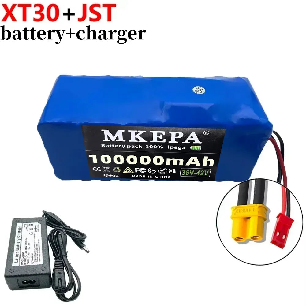 New 10S4P 36V 100000mAh Electric Scooter Lithium Battery 18650 Battery Pack 36V Suitable for Bicycle Scooter Battery+42V Charger