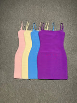 4Colors Women Summer Bandage Dress Spaghetti Strap Slash Neck Stripe Bodycon Mini Short Dress High Street Evening Club Party