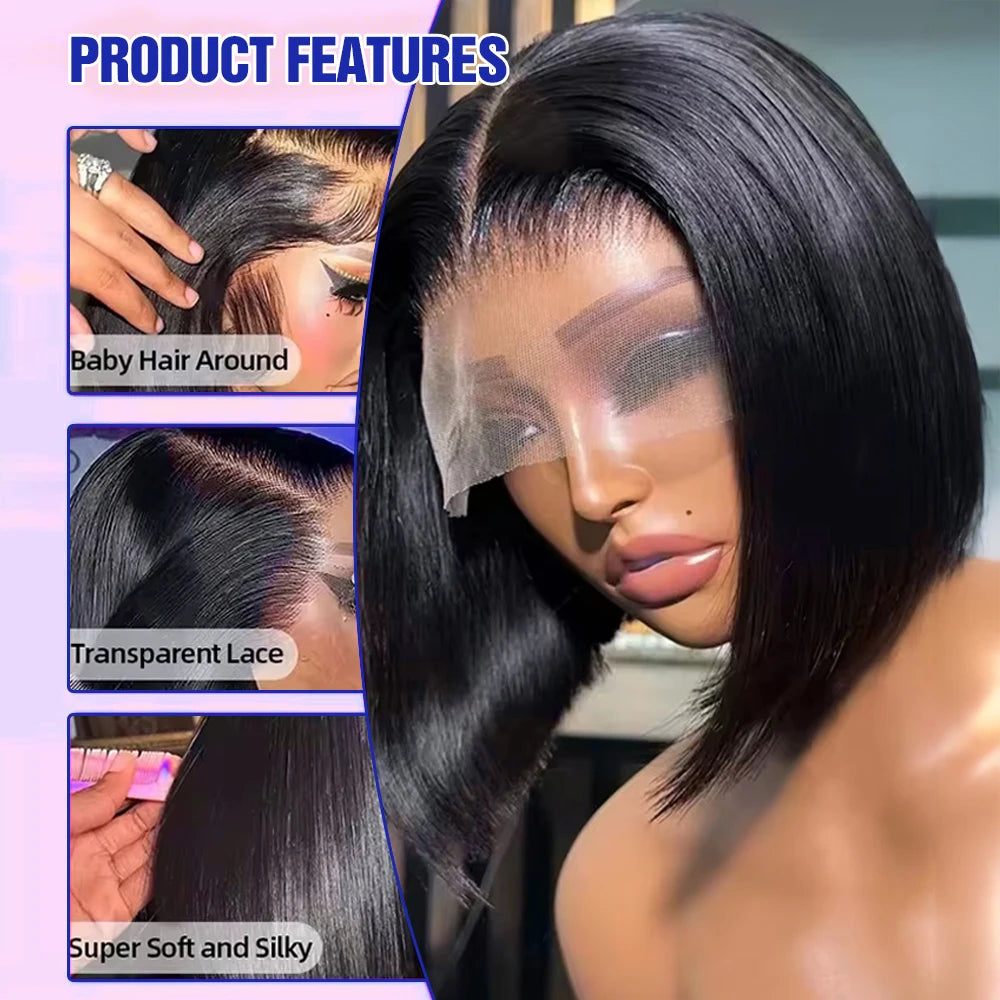 Vietnamese Bone Straight Braided Virgin Frontal Wig PrePlucked Human Hair Glueless Short Bob Wigs 13x6 Hd Lace Front Wigs
