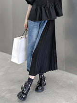 [EAM] High Waist Army Green Denim Pleated Long Wide Leg Jeans New Loose Women Trousers Fashion Tide Spring Autumn 2026 1DF7325