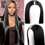 V Part Wig Bone Straight Human Hair Wigs For Women Brazilian Natural Color 250 Density Machine Made V Shape Wigs 40Inch