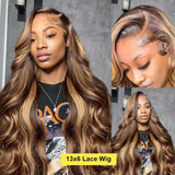 180% 200% Density Remy Human Hair Body Wave Wigs P4/27 Highlight Colored 13x4 13x6 HD Transpatent Lace Frontal Wig 18-46 Inch Pre Plucked Hair For Women