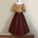 Women Patchwork Medieval Renaissance Dress Halloween Gothic off Shoulder Retro Long Dress
