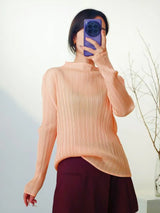 Miyake Pleated Turtle Neck Long Sleeve Top Stylish Black Lightweight Wrinkle Resistant Women's Casual Simple Fashion Shirt