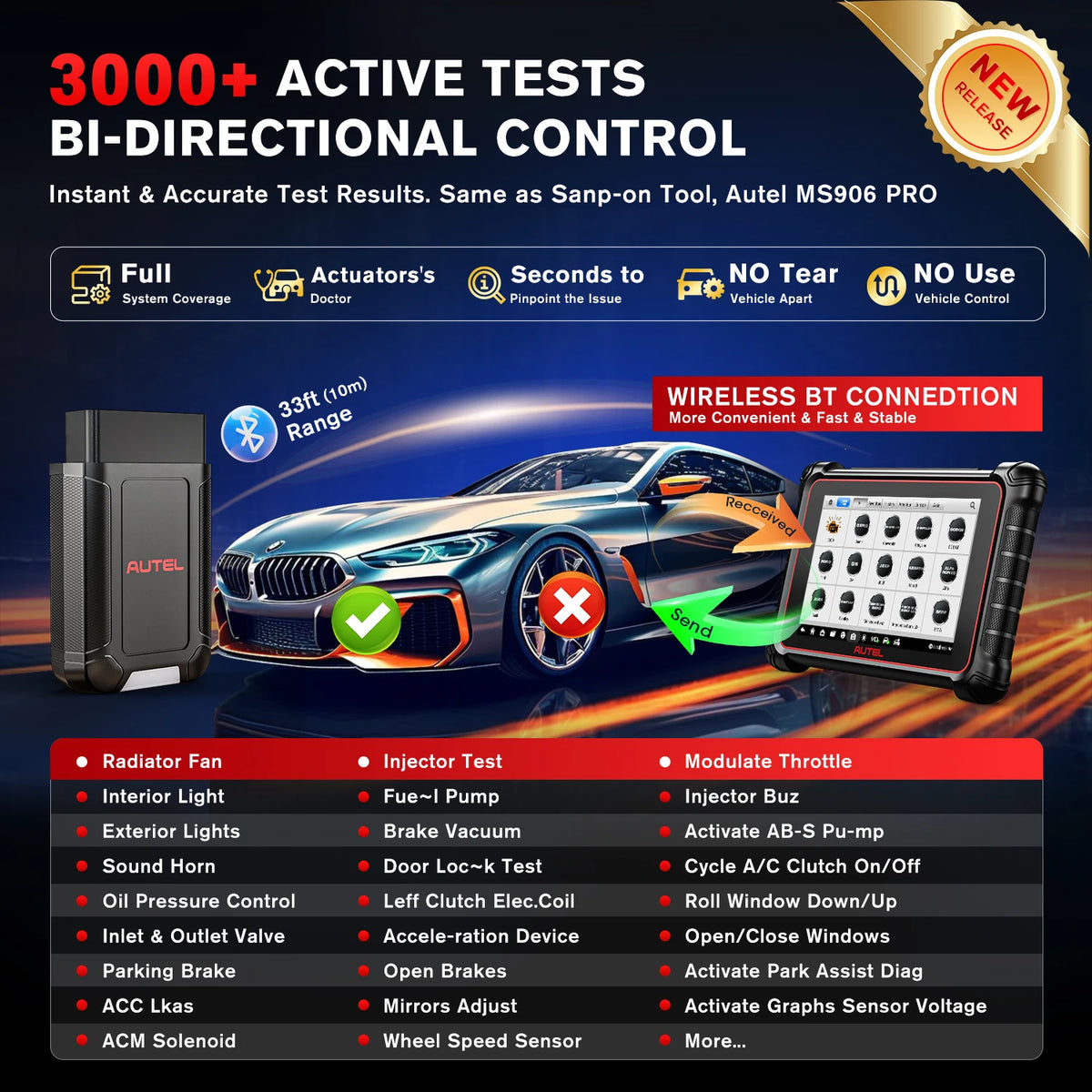 Autel MaxiCOM MK900BT With Bluetooth Car Diagnostic Tools OBD2 Scanner 40+Service Active Test CAN-FD&DOIP Upgrade of MK900