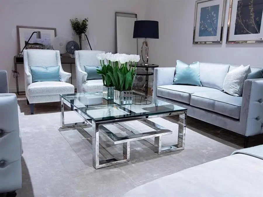 Stainless steel square glass large coffee table square table