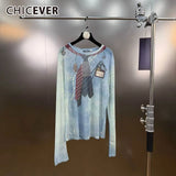 CHICEVER Solid Spliced Printing T Shirt Female O Neck Long Sleeve Loose Korean Streetwear Women's T Shirts Fashion Autumn New