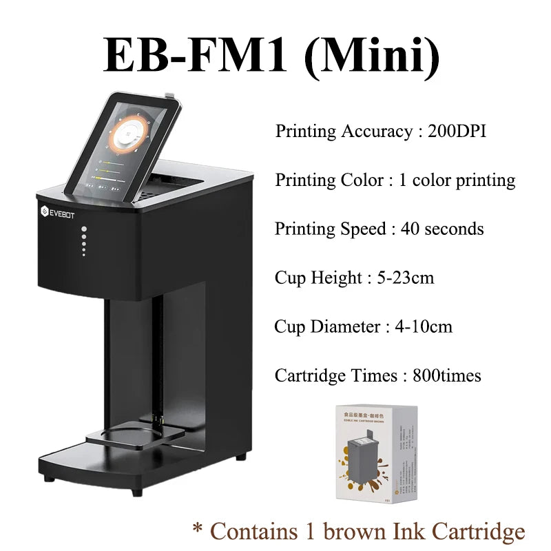 Evebot Multicolor Coffee Drink Printer Color Printer Suitable for Printing Pictures 600dpi 7-inch Touch Screen