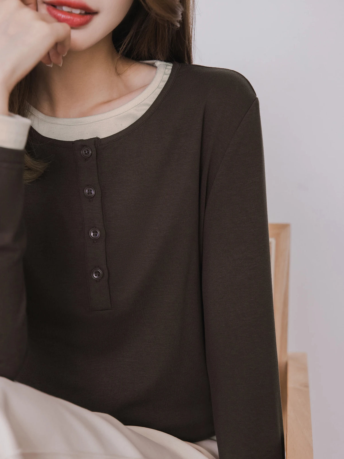 XIAOGULI Lyocell Long Sleeve T-shirt Women Basic Layering Top 2026 Autumn New Fake Two Piece Slim Fit Layerable Outer Top