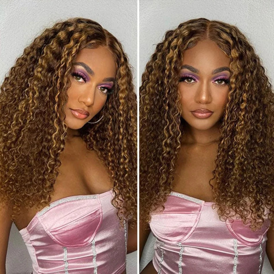 Highlight Ombre Bob Wig Human Hair Curly Short 5X5 Hd Lace Closure Wig