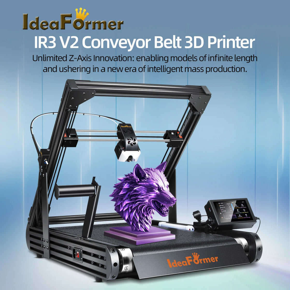 IdeaFormer IR3 V2 Conveyor Belt 3D Printer Infinite Z Axis 250x250x∞mm Core XY 400mm/s Auto Leveling Long Model Batch Printing