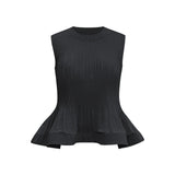 Pleated T-Shirt Top 2026 Summer New Ruffled Sleeveless Vest Simple Elegant Fashion Cake Skirt Elegant Women Travel Outfit