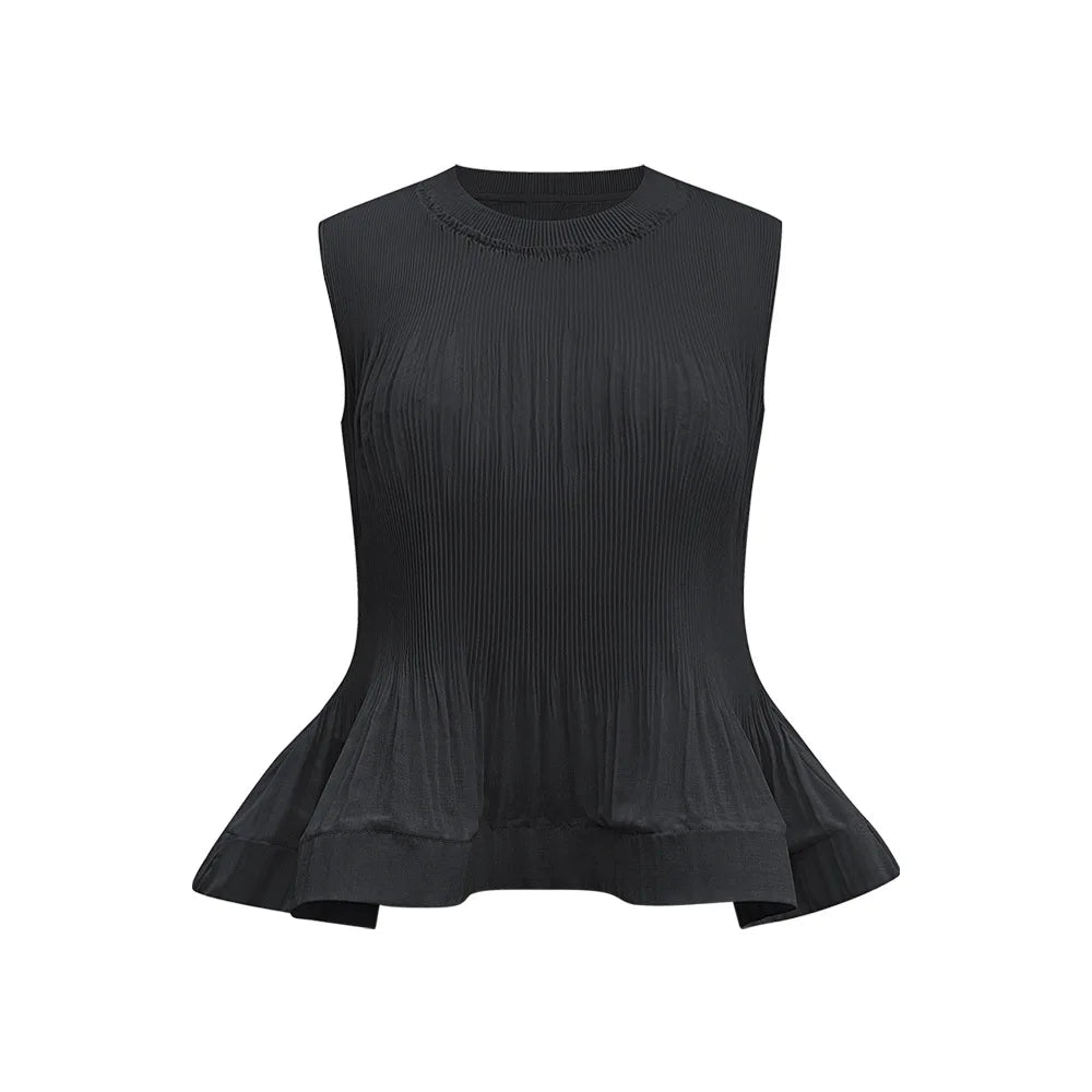 Pleated T-Shirt Top 2026 Summer New Ruffled Sleeveless Vest Simple Elegant Fashion Cake Skirt Elegant Women Travel Outfit
