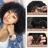 Jerry Curly Wig With Bangs 10A Brazilian Virgin Human Hair Glueless None Lace Front Wig Kinky Curly Human Hair For Black Women
