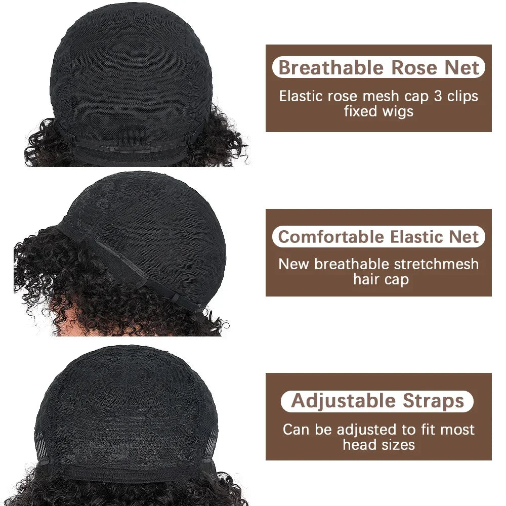 10 Inch Afro Kinky Curly Bob Wig With Bangs Curly Pixie Cut Glueless Wigs Machine Made Brazilian Human Hair Wigs For Black Women