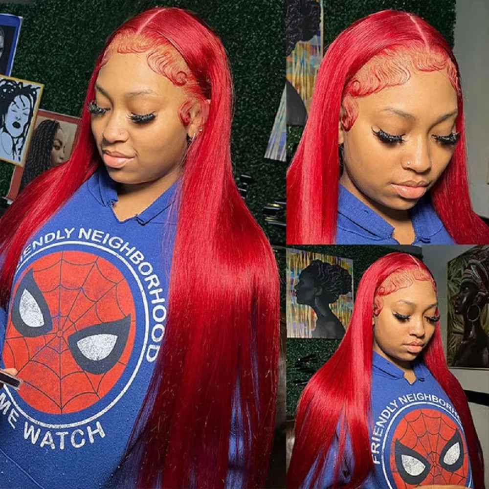 40 Inch Bone Straight Hot Red Wig 13x6 5x5 Hd Lace Front Wigs Human Hair 250% Brazilian Red Straight Lace Front Wig For Women