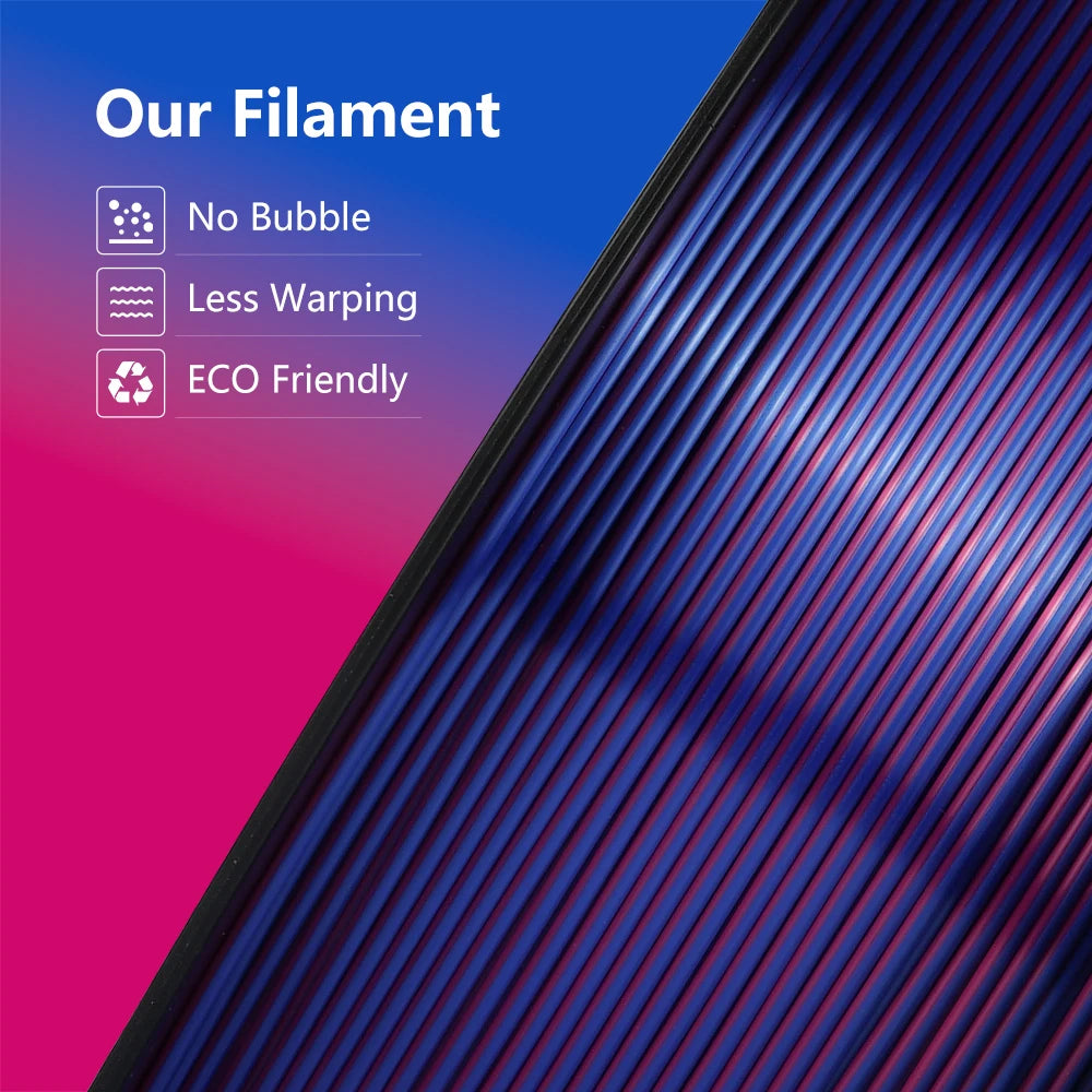KINGROON 5KG Silk Tricolor PLA Filament 1.75mm, Three-colour Coextrusion 3D Printing Material, New Color Change, 5Roll 1kg/Spool