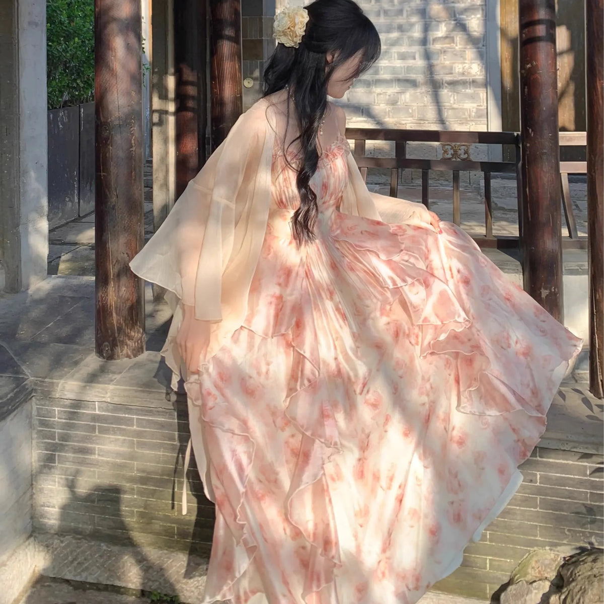2025 Summer New Floral Printed Suspenders Dress Slim Women Holiday Beach Dress Korean Sleeveless Long Camisole Chiffon Dress